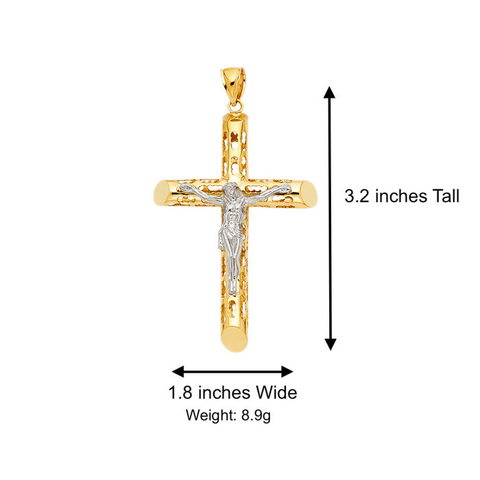 14k Two Tone Gold Turkish Jesus Cross with Solid Figaro Chain - LE-1212