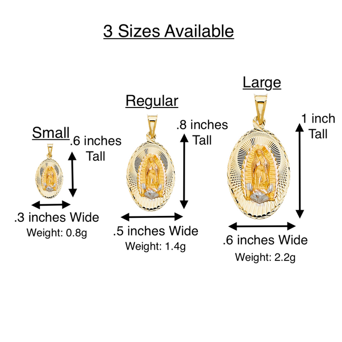 14k Virgin Mary Yellow Gold Oval Pendant with Solid Chain - LE-329