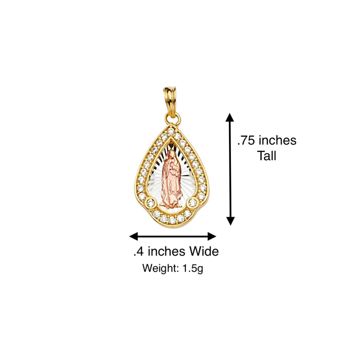 14k Virgin Mary Pendant with Gemstone Bezel and Solid Chain - LE-PT2294