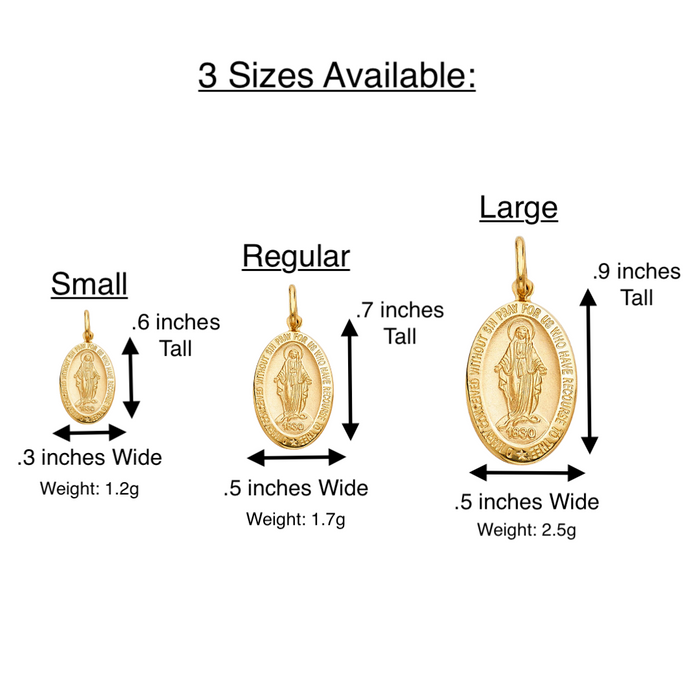 14k Virgin Mary La Milagrosa Yellow Gold Oval Pendant with Solid Chain - LE-276