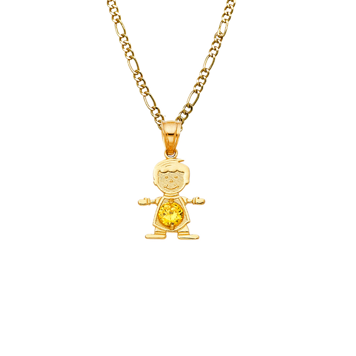 14k Gold Boy Son Niño November Birthstone Gemstone Pendant with Solid Chain - LE-0661-11