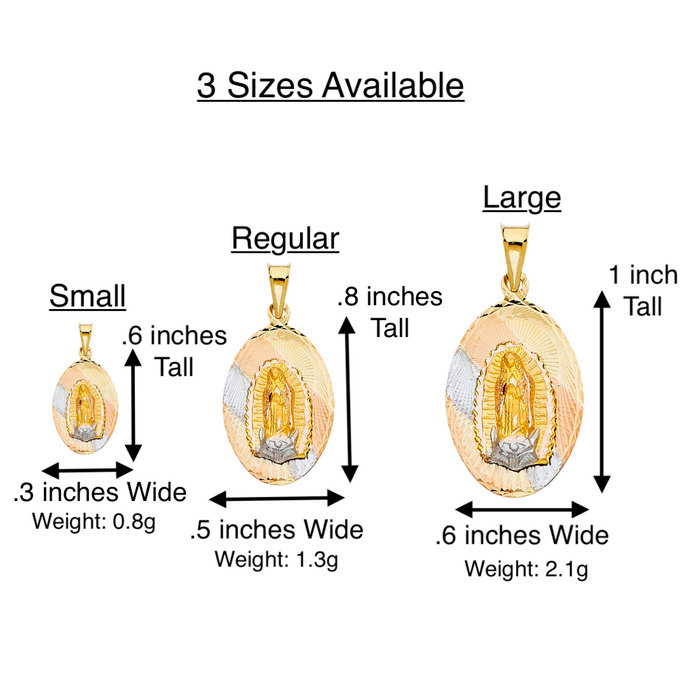 14k Virgin Mary TriColor Oval Gold Pendant with Solid Chain - LE-337