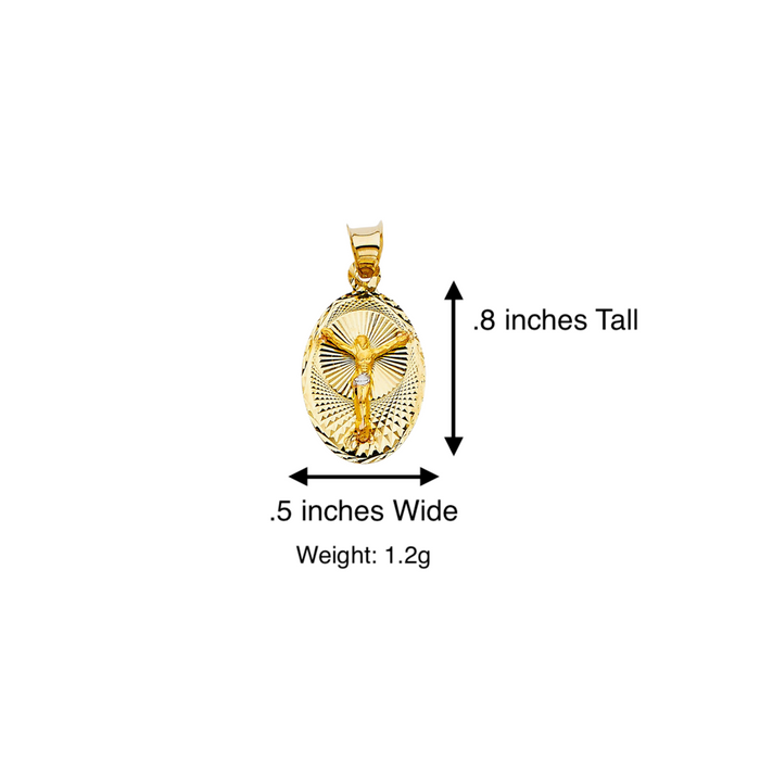 14k Jesus Christ Yellow Gold Oval Pendant with Solid Chain - LE-332