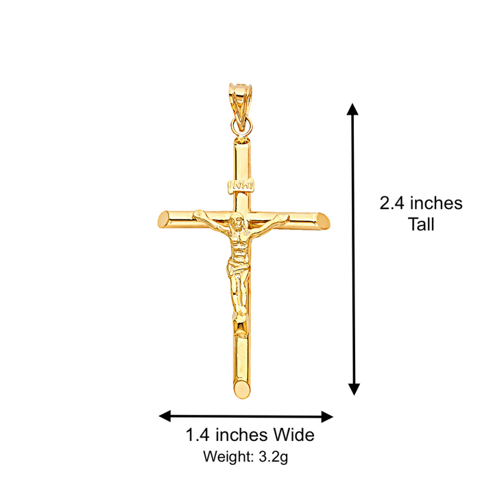 14k Large Jesus Gold Cross with Solid Figaro Chain - LE-0836