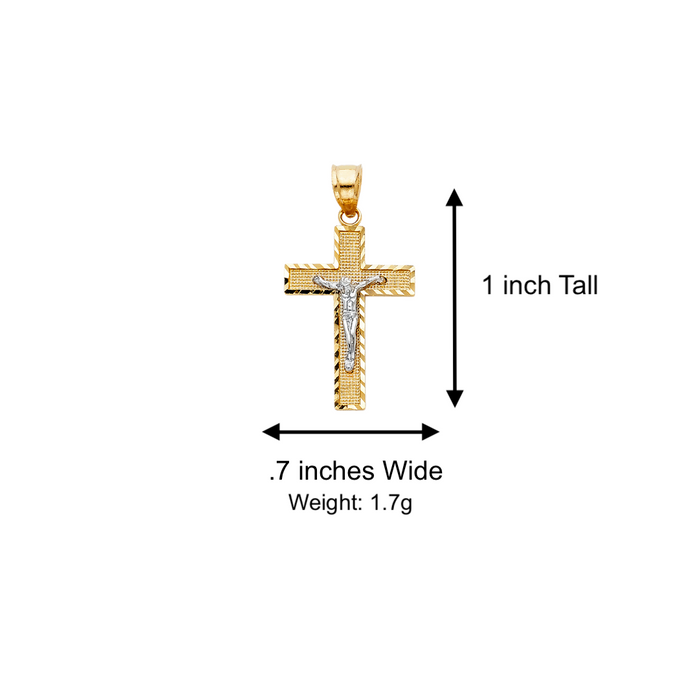 14k Two Tone Gold Jesus Cross Pendant with Solid Chain - LE-0070