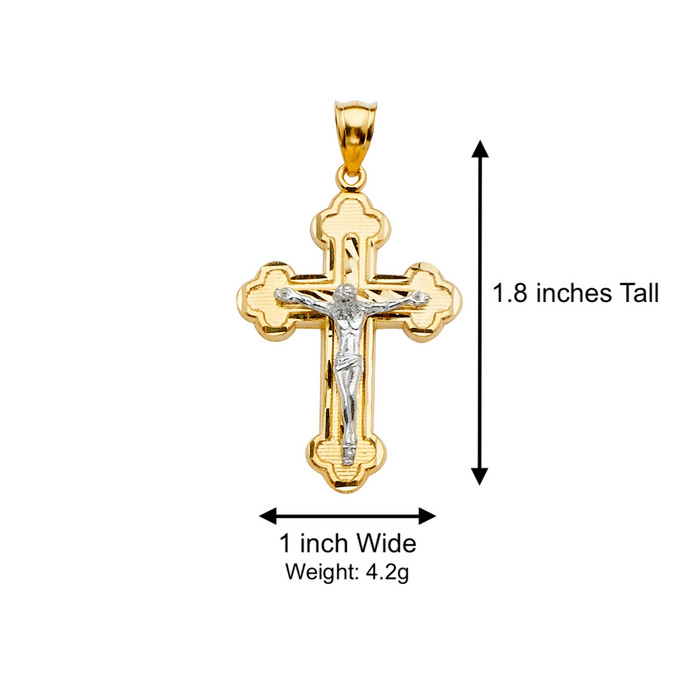 14k Two Tone Gold Jesus Cross with Solid Figaro Chain - LE-2185