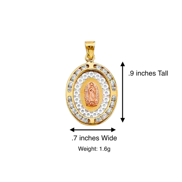 14k Virgin Mary Gold Pendant Oval Gemstones with Solid Chain - LE-1303