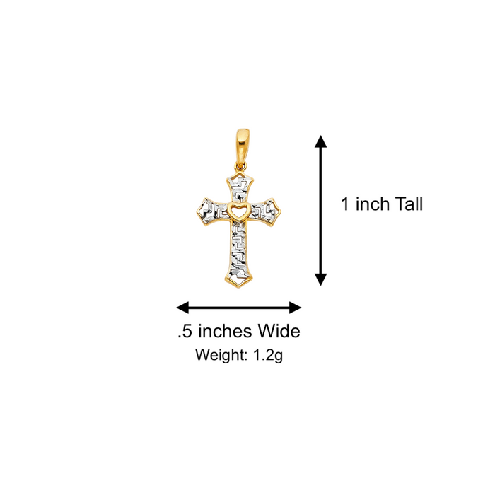 14k Gold Two Tone Heart Cross Pendant with Solid Chain - LE-0761