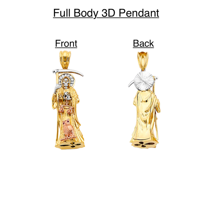 14k Santa Muerte 3D Full Body Pendant with Solid Figaro Chain - LE-3009