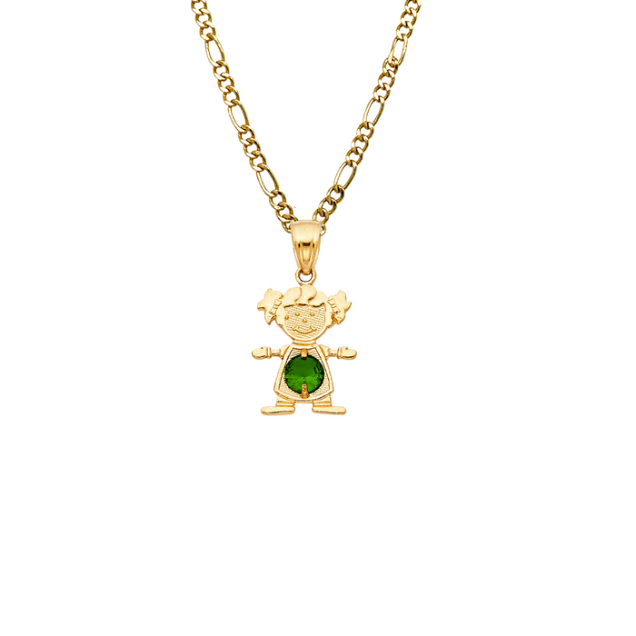 14k Gold Girl Daughter Niña May Birthstone Gemstone Pendant with Solid Chain - LE-0660-05