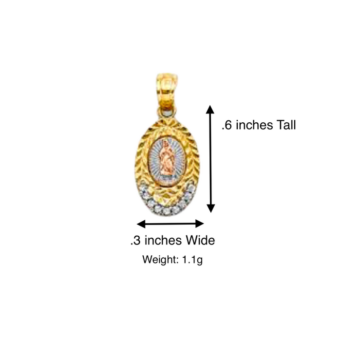 14k Virgin Mary Oval Gemstone Pendant with Solid Chain - LE-1131