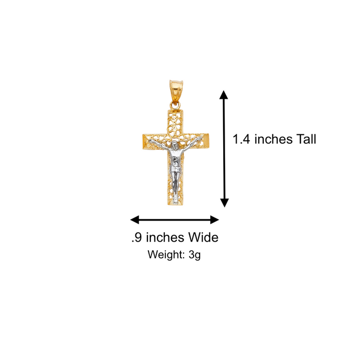 14k Two Tone Gold Jesus Cross Pendant with Solid Chain - LE-0054