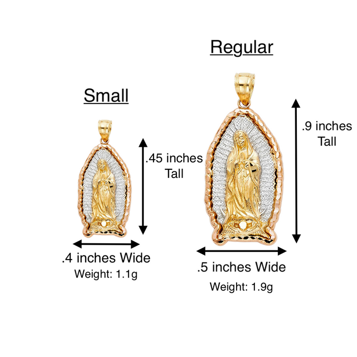 14k Virgin Mary Pendant White Gold Radiant Background and Solid Chain - LE-PT384