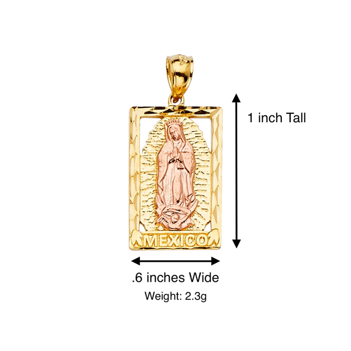 14k Virgin Mary Rectangle Mexico Pendant with Solid Figaro Chain - LE-PT2282