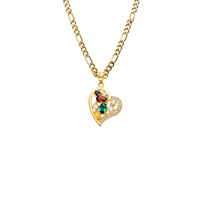 14k Gold Gemstone Heart Pendant with Solid Chain - LE-2540