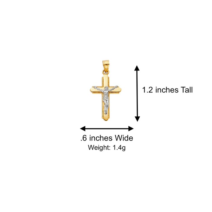 14k Gold Two Tone Jesus Cross Pendant with Solid Chain - LE-0041