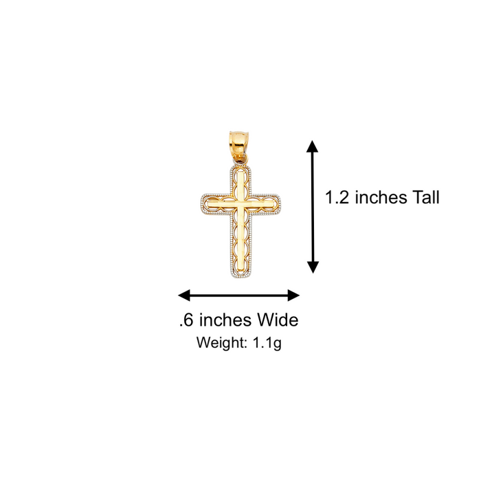 14k Gold Two Tone Cross Pendant with Solid Chain - LE-0118