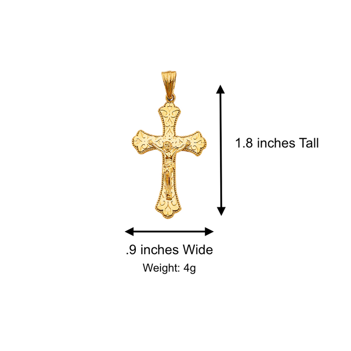 14k Gold Jesus Cross with Solid Figaro Chain - LE-2923