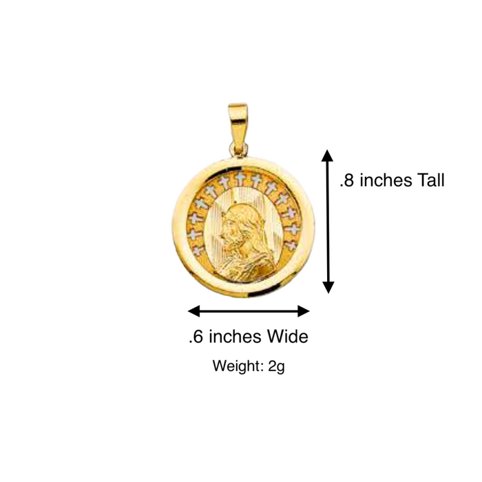 14k Jesus Christ Round Gold Pendant with Solid Chain - LE-3058