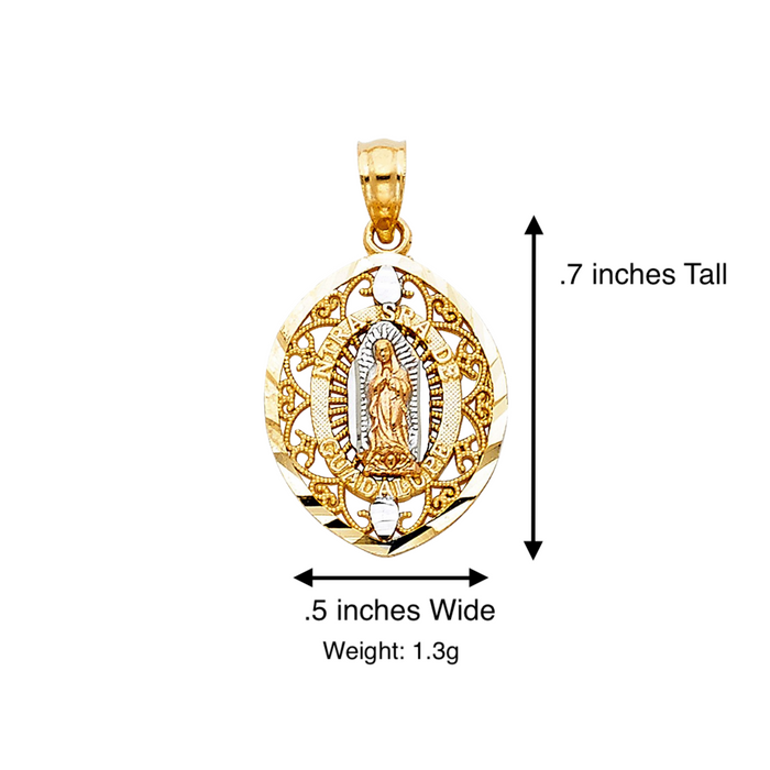 14k Virgin Mary Oval Pendant with Solid Chain - LE-PT1114