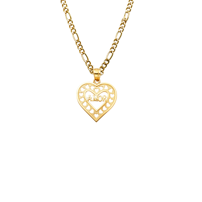 14k Amor Gold Heart Pendant with Solid Chain - LE-1862