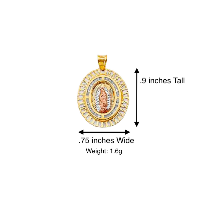 14k Virgin Mary Gold Pendant Oval Gemstones with Solid Chain - LE-2724