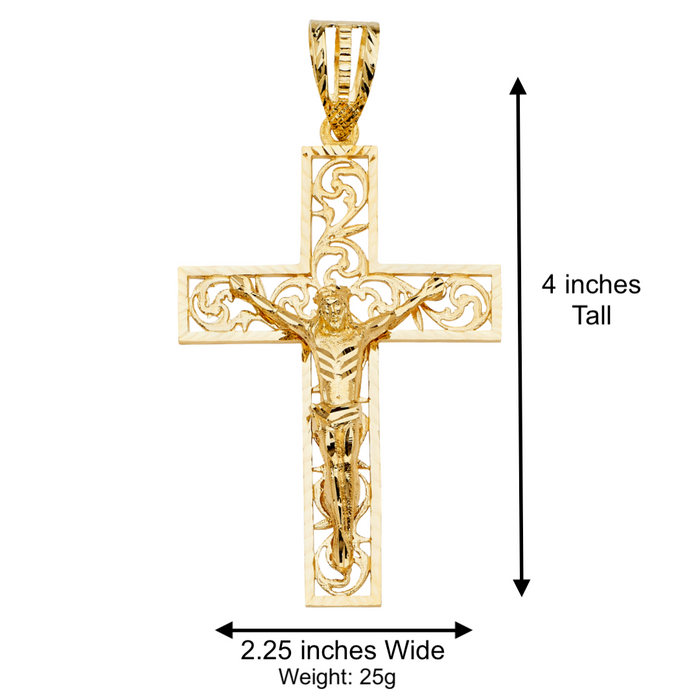 14k Large Gold Jesus Cross with Solid Figaro Chain - LE-2203