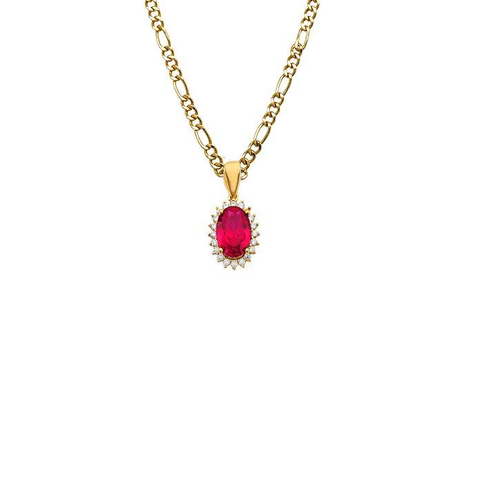 14k Gold July Oval Birthstone Gemstone Pendant with Solid Chain - LE-3037-07