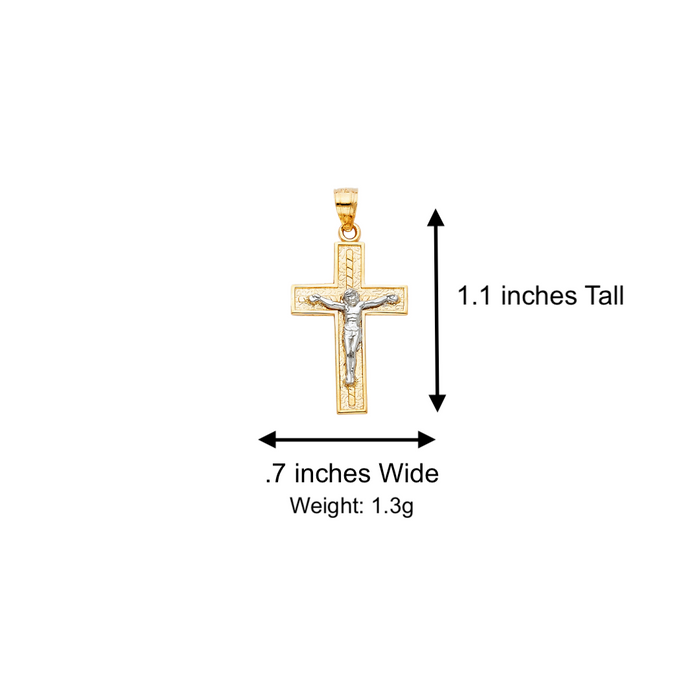 14k Two Tone Gold Jesus Cross Pendant with Solid Chain - LE-0058