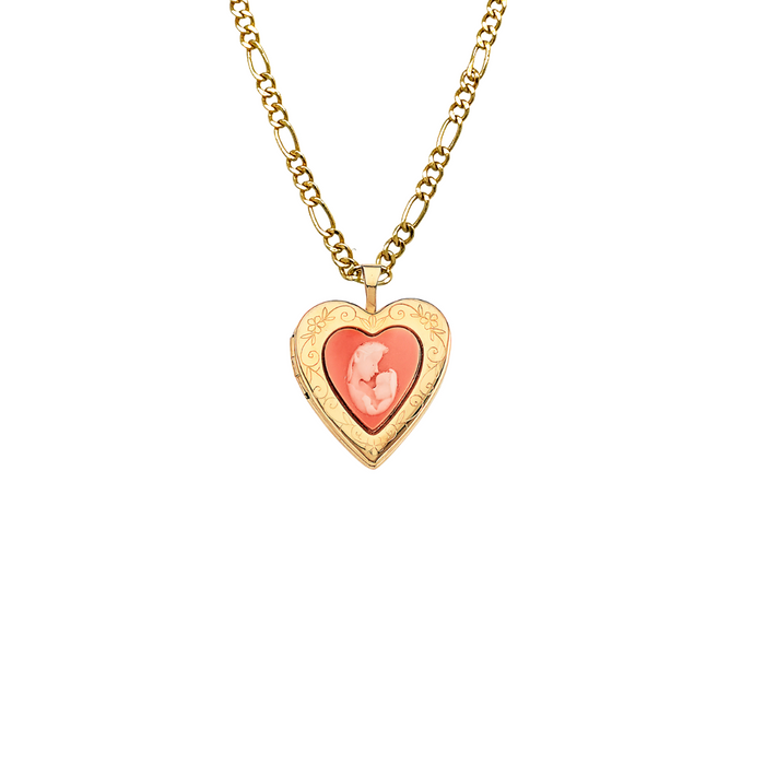 14k Gold Mother and Baby Picture Heart Locket Pendant with Solid Chain - LE-2585