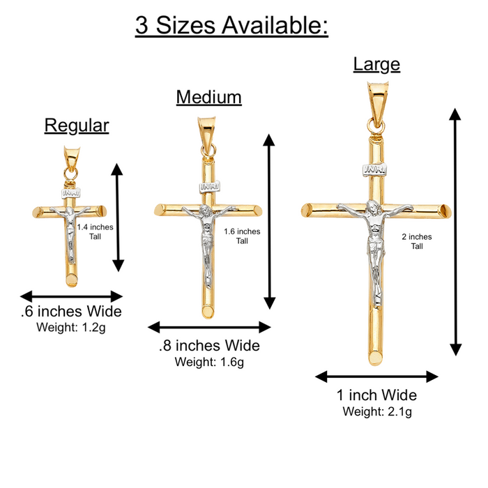 14k Gold Two Tone Jesus Cross Pendant with Solid Chain - LE-0004