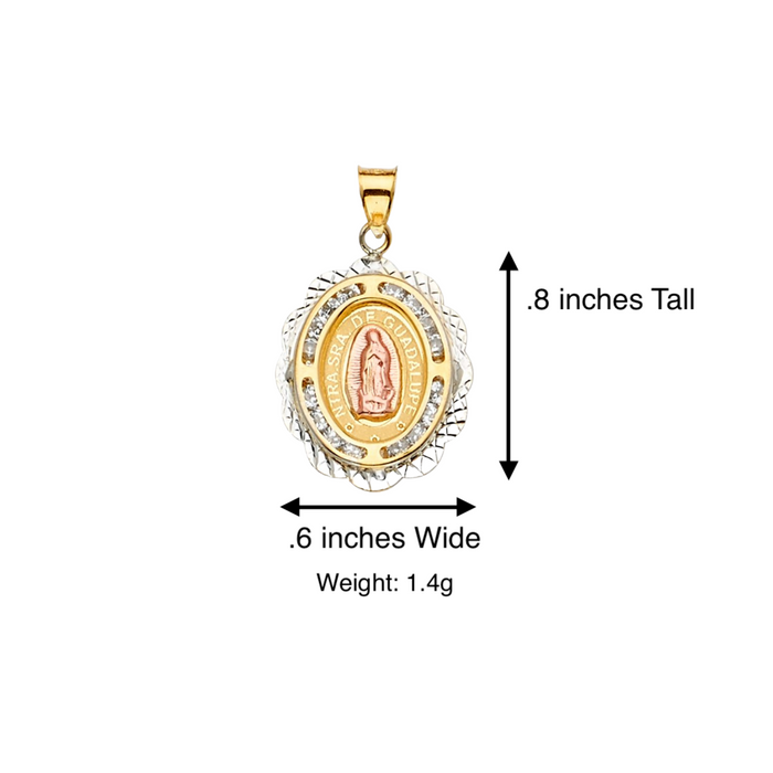 14k Virgin Mary Gold Pendant Oval Gemstones with Solid Chain - LE-2301