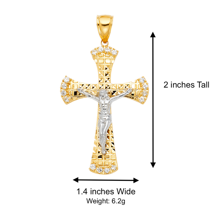 14k Two Tone Gold Gemstone Jesus Cross with Solid Figaro Chain - LE-1216