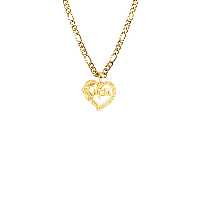 14k Gold Mom Heart Pendant with Solid Chain - LE-1838