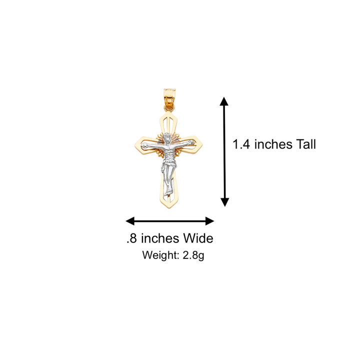 14k Two Tone Gold Jesus Cross Pendant with Solid Chain - LE-0026