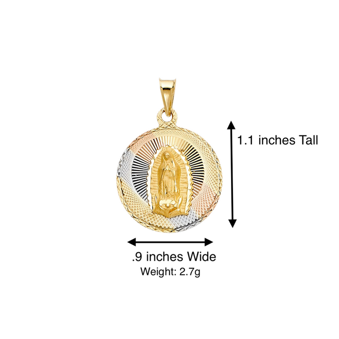 14k Virgin Mary TriColor Gold Pendant with Solid Chain - LE-290