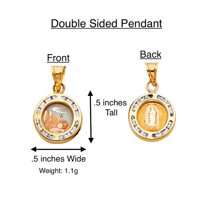 14k Virgin Mary and Baptism Two Sided Gold Pendant with Solid Chain - LE-765