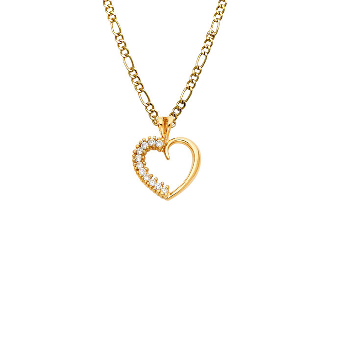 14k Gold Gemstone Heart Pendant with Solid Chain - LE-1772