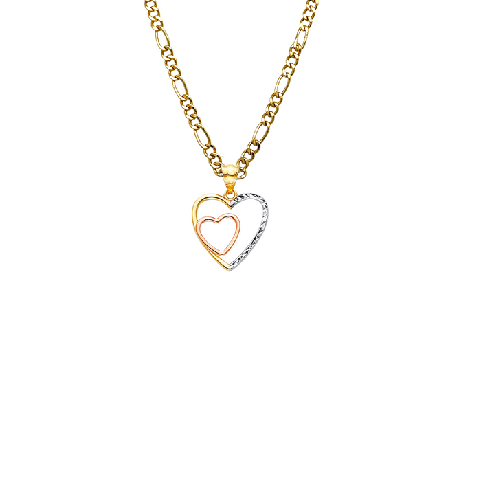 14k Two Tone Gold Double Heart Pendant with Solid Chain - LE-2544