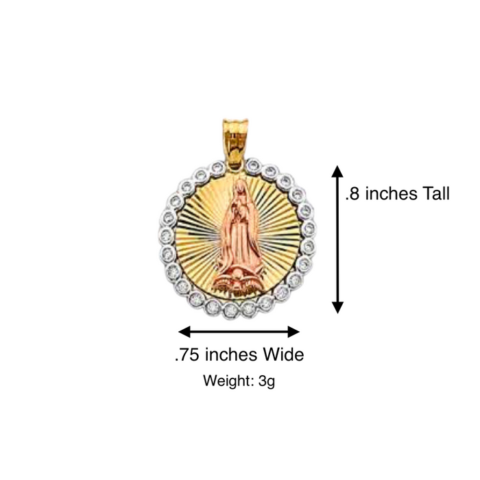 14k Virgin Mary Round Gemstone Pendant with Solid Chain - LE-2892