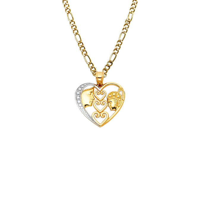 14k Gold Mom and Daughter Heart Pendant with Solid Chain - LE-0421