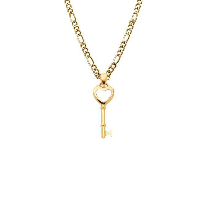 14k Gold Heart Key Pendant with Solid Chain - LE-0555