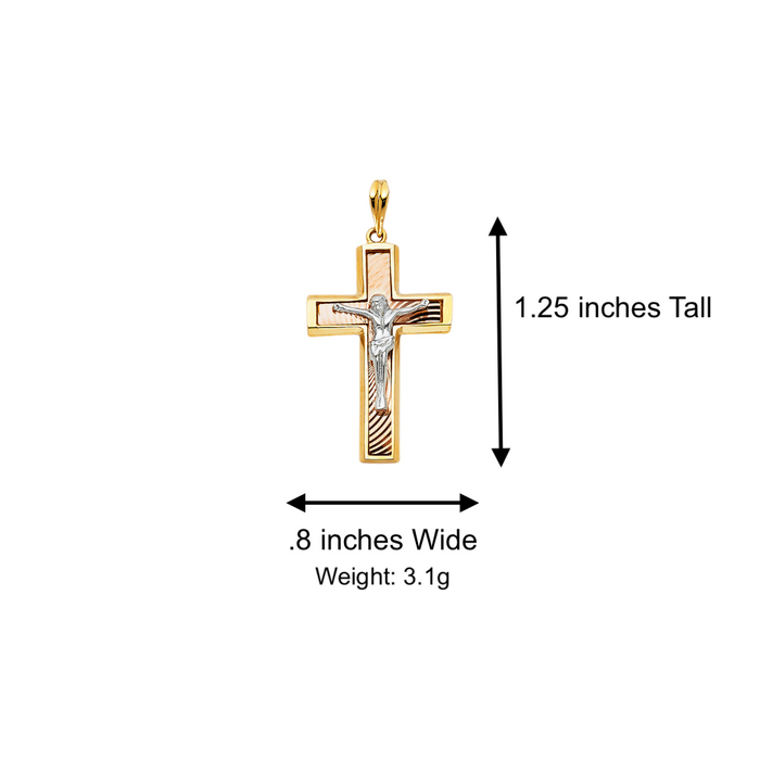 14k Tri Color Gold Jesus Cross Pendant with Solid Chain - LE-0864