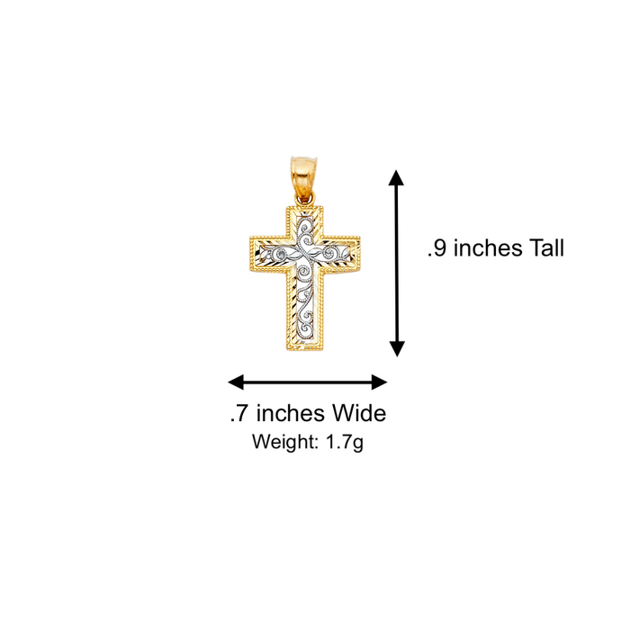 14k Gold Two Tone Filigrano Design Cross Pendant with Solid Chain - LE-0117