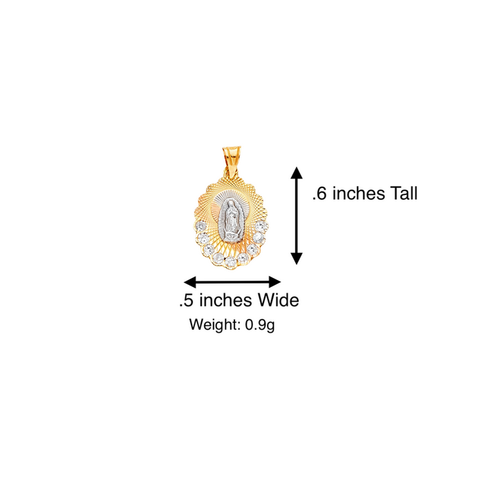 14k Virgin Mary TriGold Pendant with Gemstones and Solid Chain - LE-1298