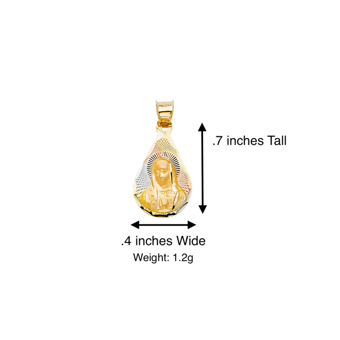 14k Virgin Mary TriColor Gold Teardrop Pendant with Solid Chain - LE-2082