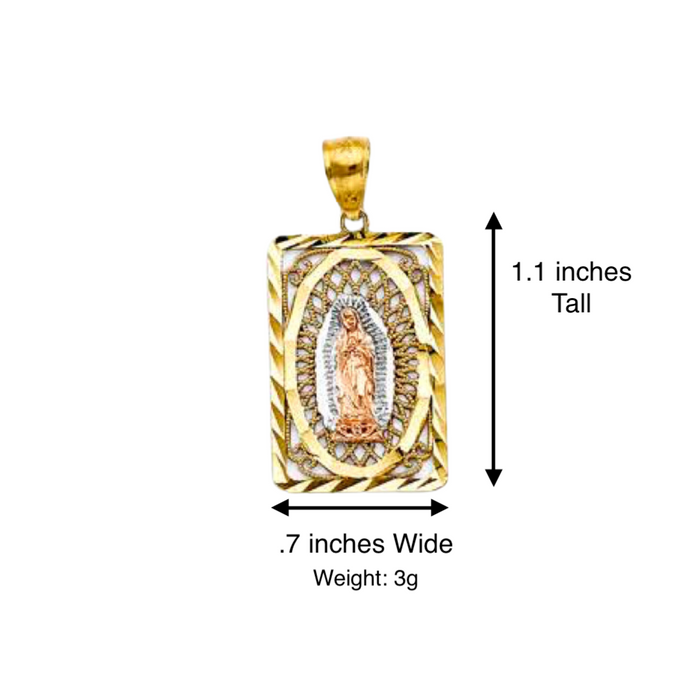 14k Virgin Mary Rectangle Pendant with Solid Figaro Chain - LE-PT2818