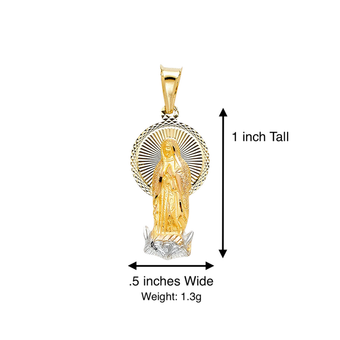 14k Tri Gold Virgin Mary Pendant with Solid Chain - LE-PT317