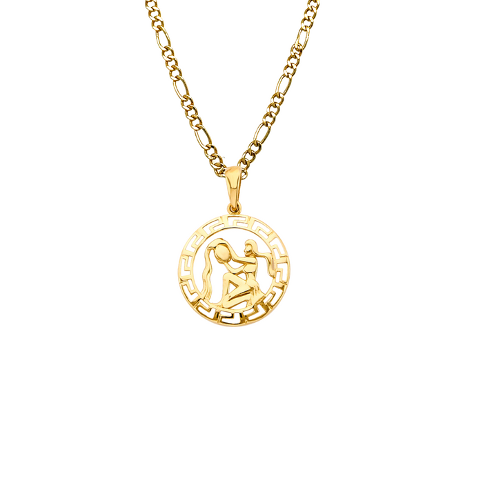 14k Aquarius Zodiac Sign Gold Pendant with Solid Chain - LE-3036