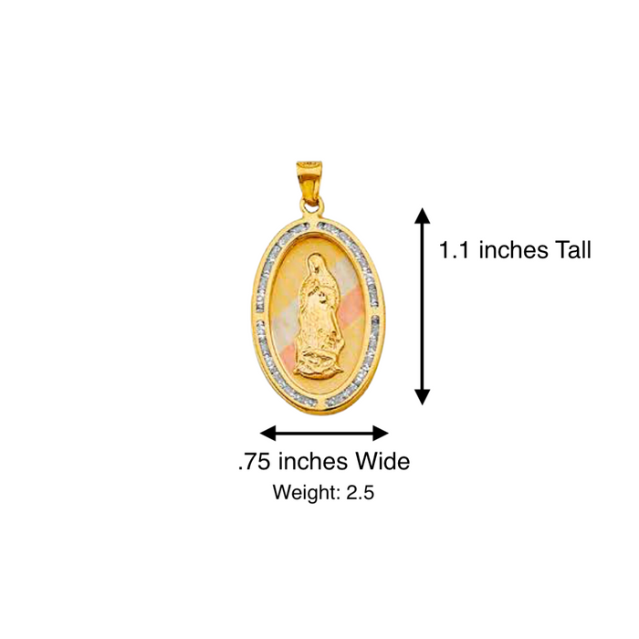 14k Virgin Mary Gold Pendant Oval with Solid Chain - LE-1301